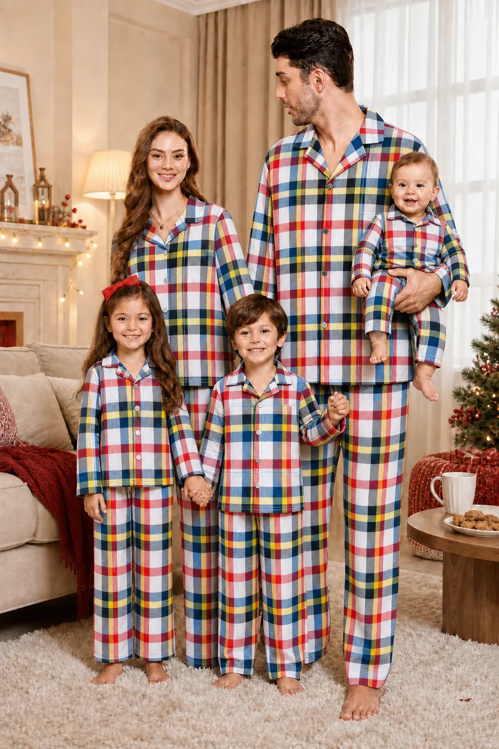 Multicolor Plaid Print Family Matching Outfits Turn-down Collar Button Shirt+pants Christmas Pyjamas New Year's Look Sleepwear