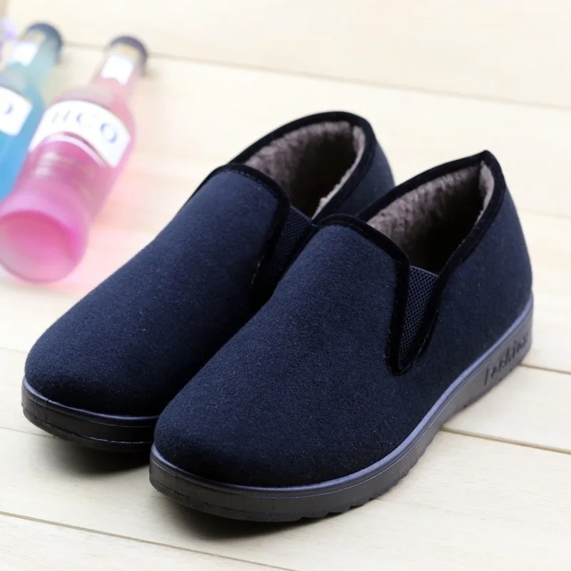 Thickened Fleece Lined Winter Beijing Cloth Shoes Men's Climbing Work Shoes Warm Old Age One Step Slip-On Non-Slip Rubber Sole