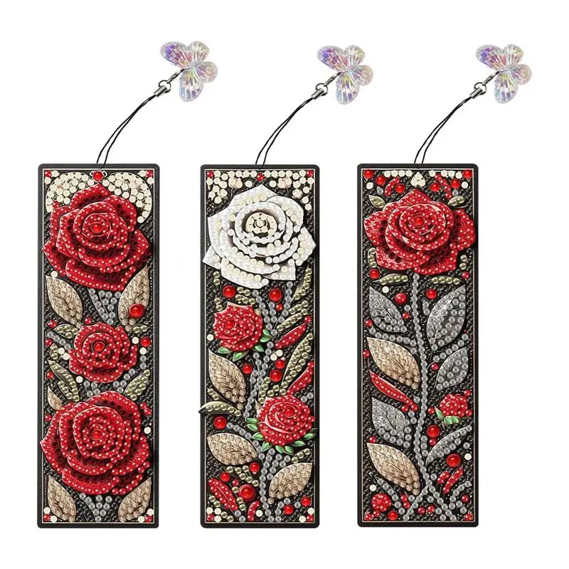 ABCA-3Pcs Special Shape Diamond Painting Bookmarks With Pendant Bookmarks With Pendant Gift For Reader Crafts Lovers
