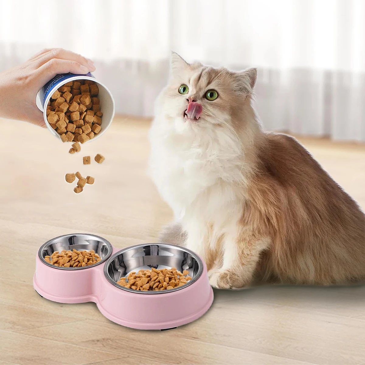 

Pet Double Bowls Dog Food Water Feeder Stainless Steel Pet Drinking Dish Feeder Cat Puppy Feeding Supplies Small Dog Accessories