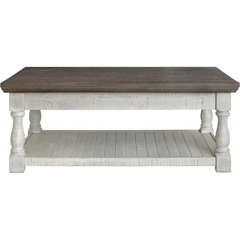 Signature Design by Ashley Havalance Farmhouse Lift Top Coffee Table with Fixed Shelf and 2 Hidden Storage Trays,Weathered Finis