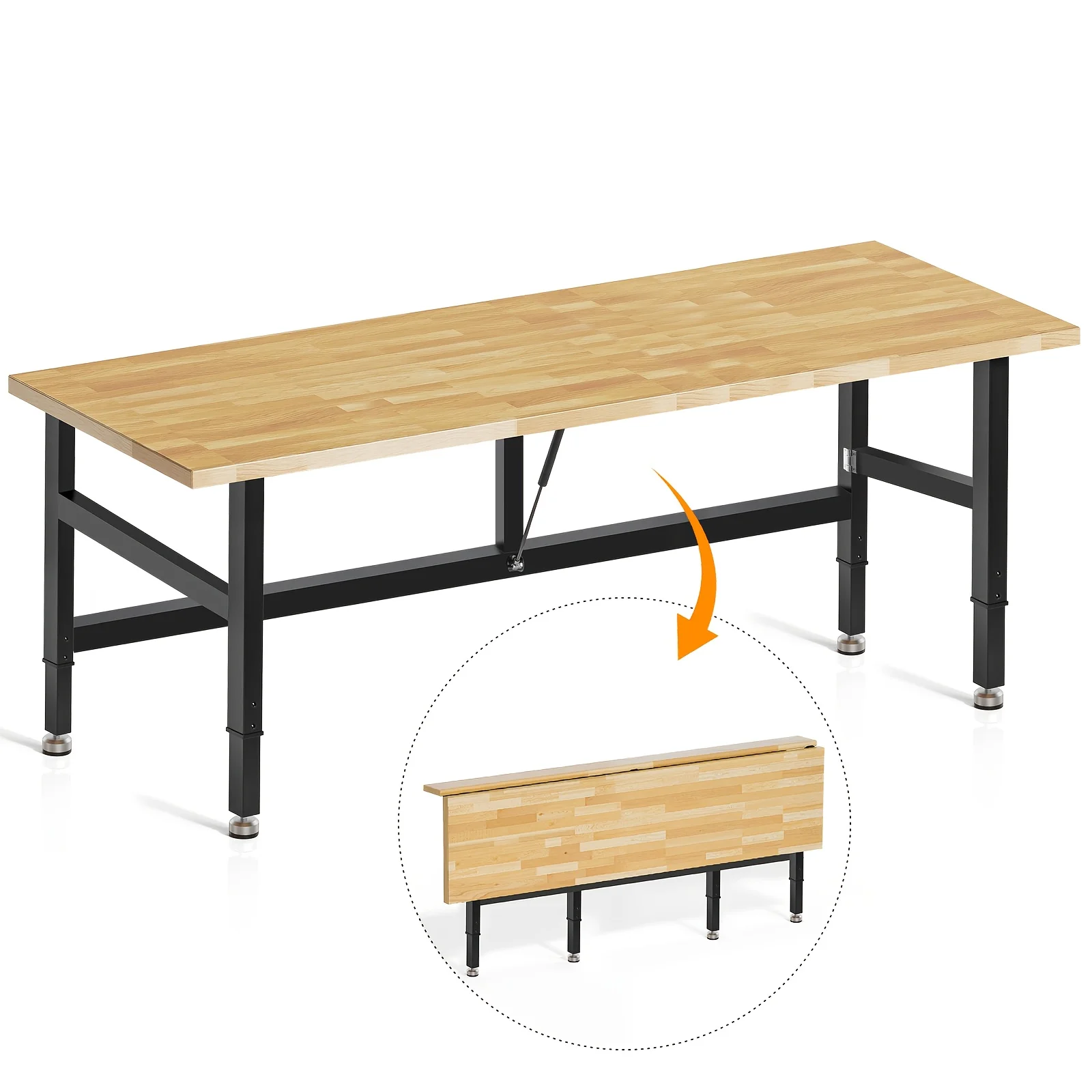 

48" 60" 72" Folding Workbench, Max 3000 LBS Capacity Heavy Duty Workbench, Height Adjustable Foldable Work Table, 1.2" Thick Rubberwood Collapsible Desk for Workshop, Garage, Office, Home