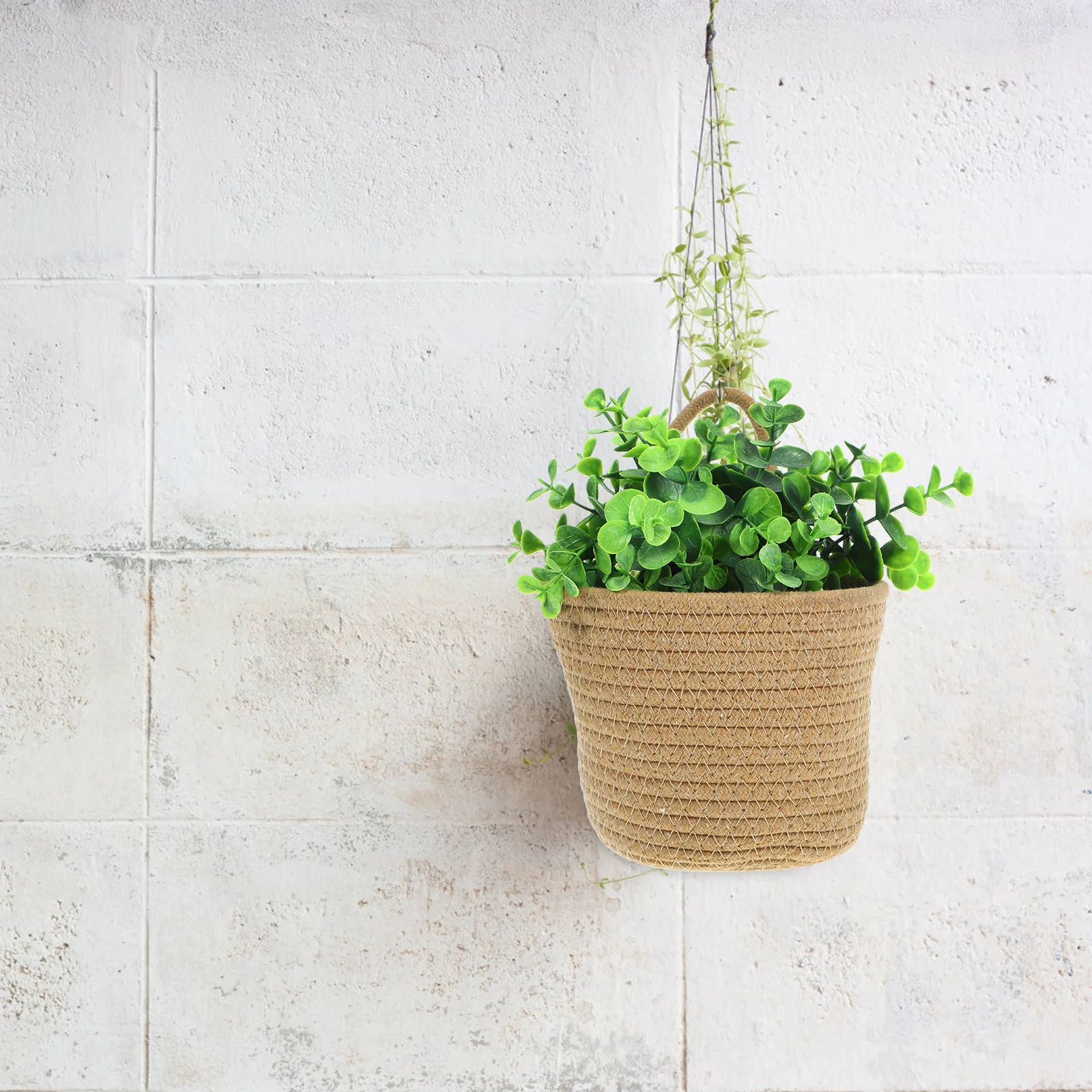 

Cotton Rope Woven Flower Pot Hanging Basket Wall Baskets Round Storage Container for Brown Lightweight