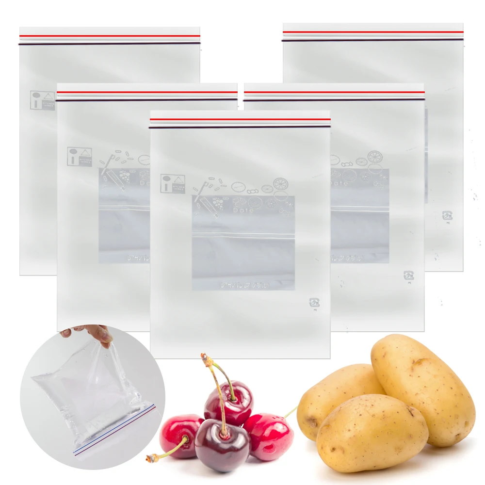 0.12mm Thick Self Locking Reusable Clear Dual Zip Bags Food Preservation Plastic Poly Seal Zipper Bags for Home Self-Seal Bag