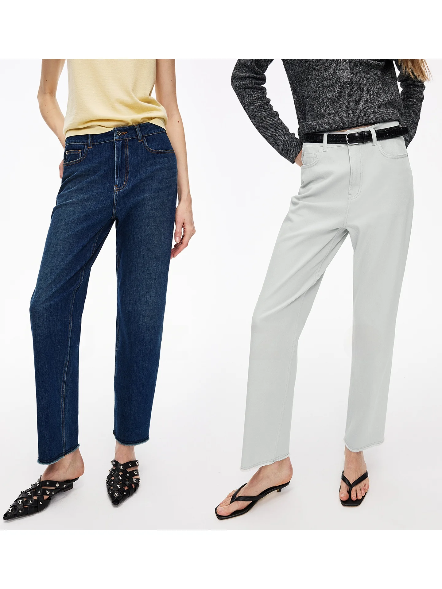 

UZZO Women's Slim Straight Leg Jeans Nine Points Lightweight Comfortable Four Seasons Universal Dry Four Sides Elastic High W...