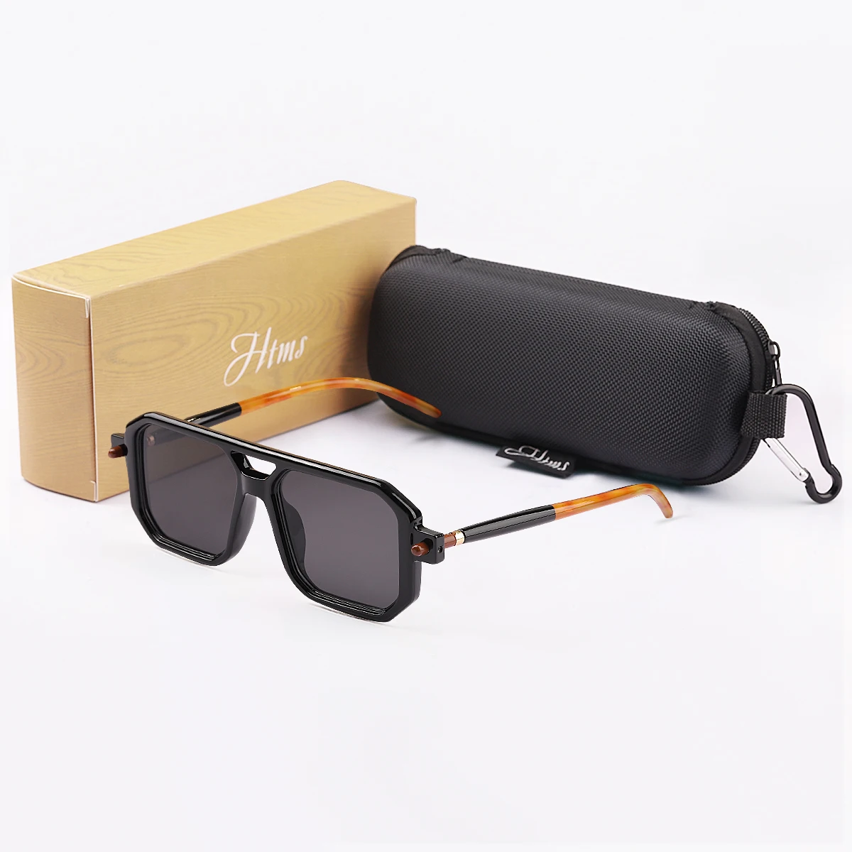 

HTMS Retro Luxury Womens Sunglasses Double Bridge Frames Large Frame Design Fashion Street Photography Sunglasses Men