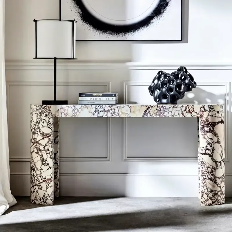 Italian Calacatta Viola Console Table Natural Purple Marble Entryway Desk Modern Foyer Decor