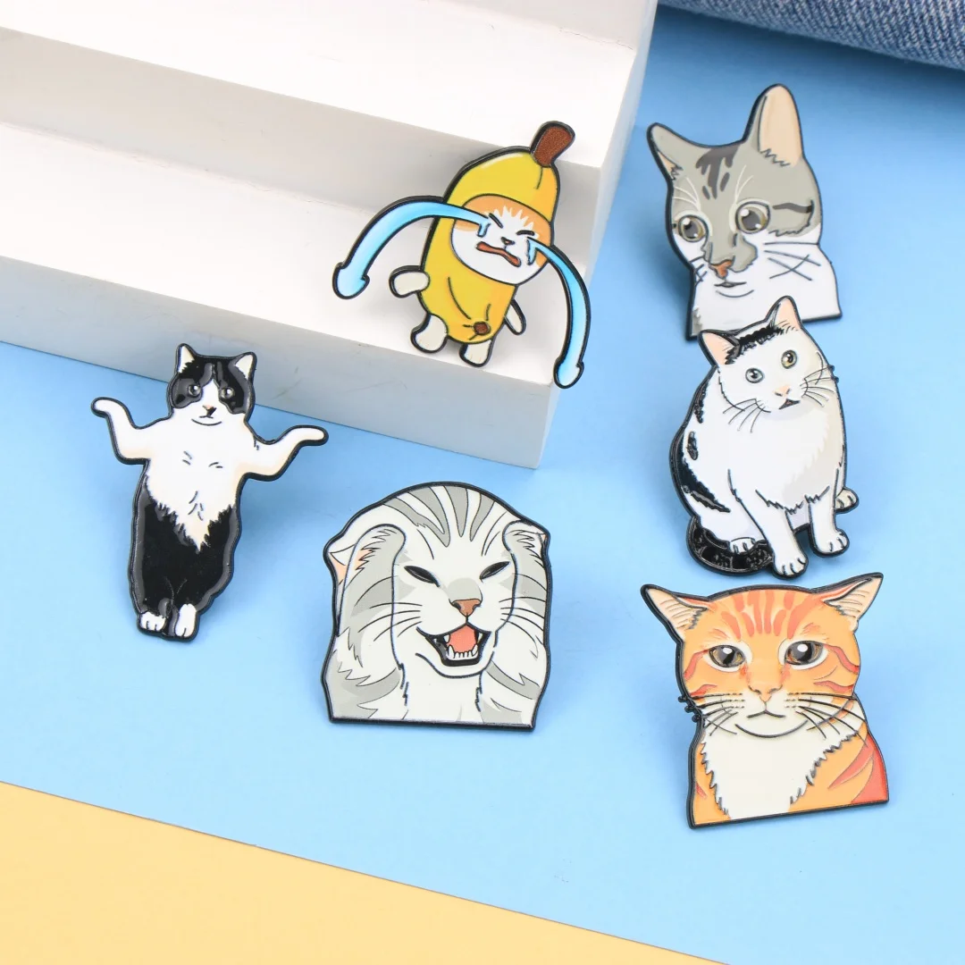 Lustige Cartoon-Katzen-Meme-Emaille-Anstecknadeln, Niedliche Ausdrucksstarke Kätzchen-Broschen für Rucksack, Kleidung, DIY-Deko-Accessoires – Detail 1