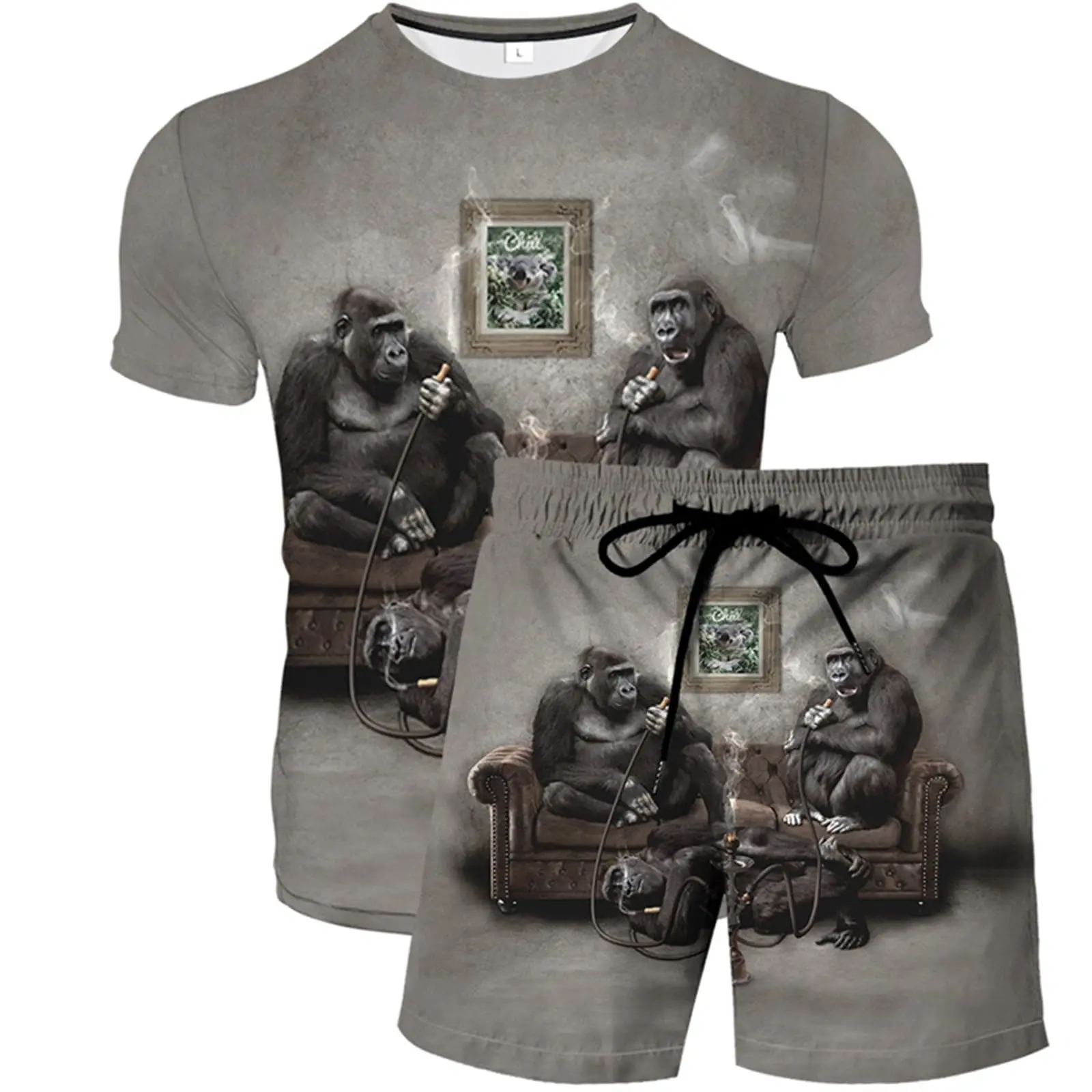 Monkey Animal Tracksuit Gorilla 3D Print Men's Beach Suit Short Sleeve T-Shirts Shorts Sets Street Sportswear Kid Suits Clothing