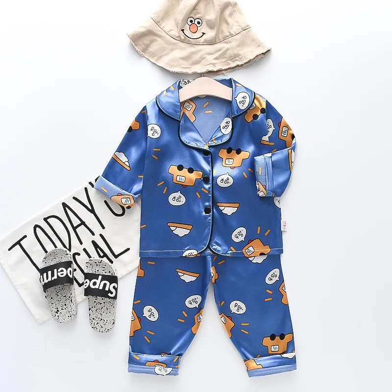 Seiden-Satin-Pyjama-Sets für Kleinkinder, Cartoon-Pyjamas für Kinder, Jungen-Schlafanzug, Baby-Schlafanzug, Mädchen-Freizeitkleidung für Zuhause, Jungen-Loungewear – Detail 20