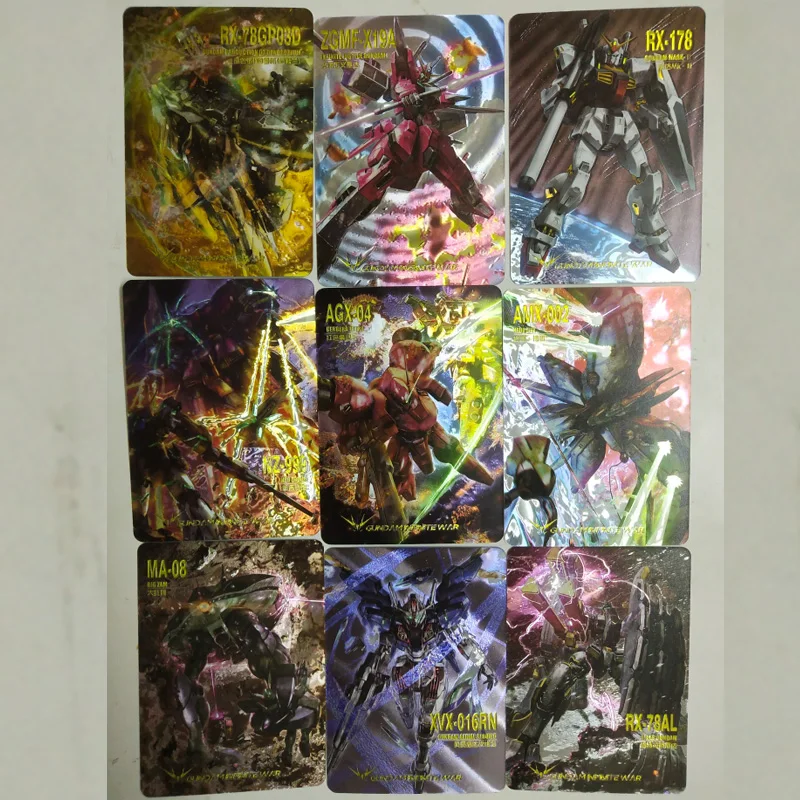 Gundam guerra infinita cartões flash coleção completa 1-8 volumes diy folha holográfica cartões de negociação presente para edição de colecionador