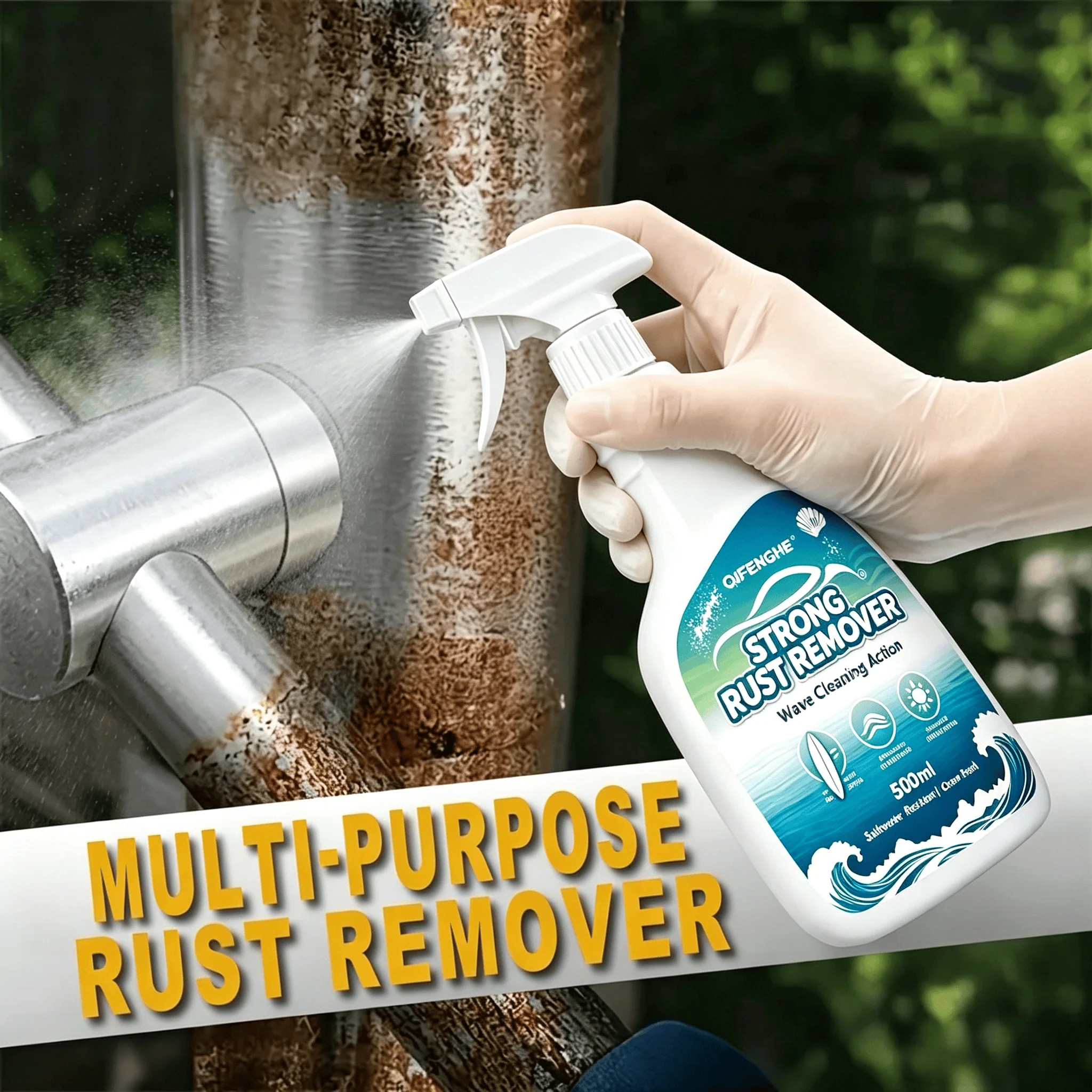 500ml Metal Rust Remover & Protective Spray, Iron Converter, for Car Parts Tires Rims Doors, Effectively Removes Rust Repairs