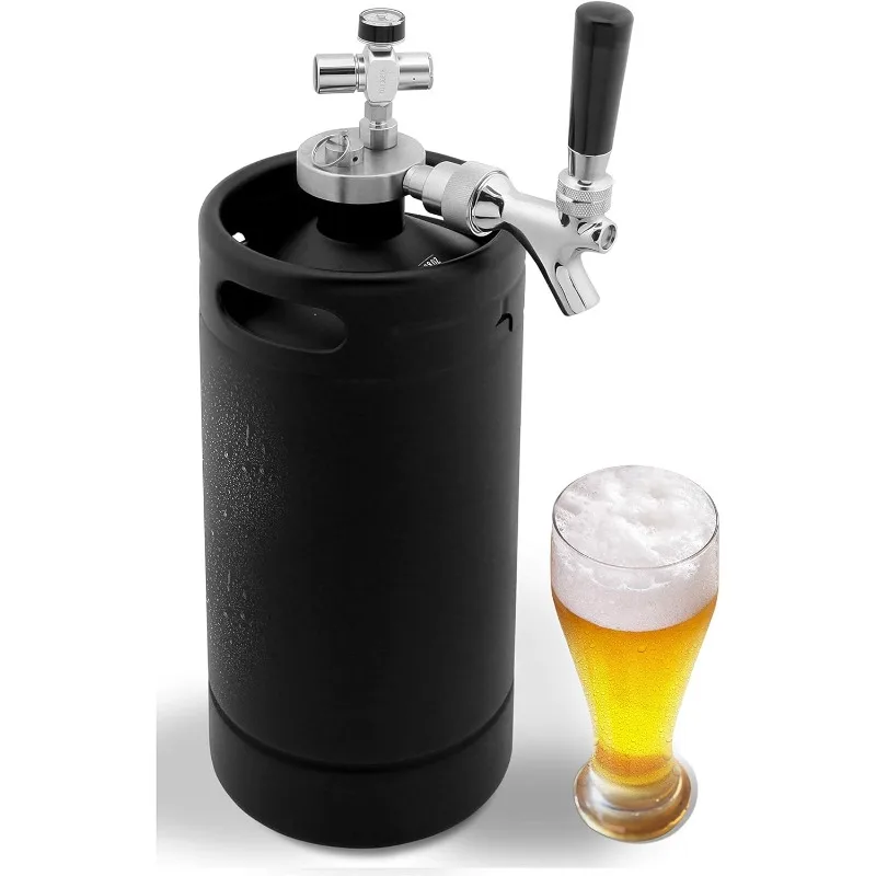 NutriChef Pressurized Growler Tap System, 128oz Powder Coated Mini Keg Dispenser Portable Kegerator Kit, Co2 Pressure Regulator