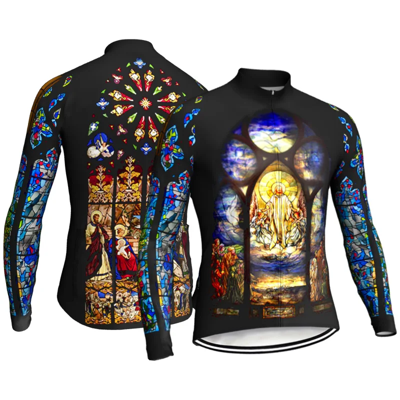 

Long Sleeve Cycling Jacket, Bicycle Long Shirt, Downhill Wear, Road Mountain Motorcycle, Church Jesus God Maria MTB Bib