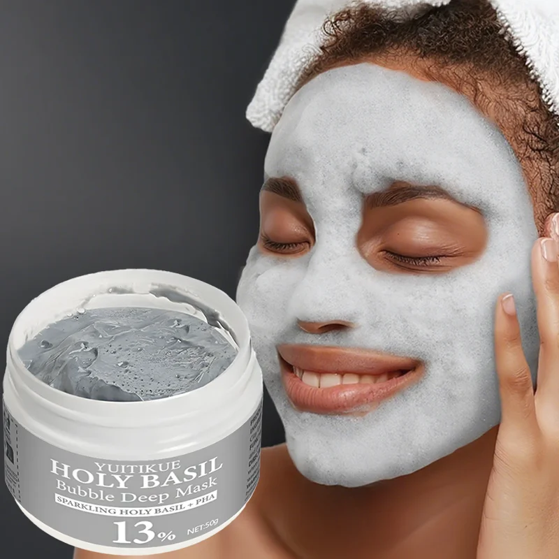قناع YUITIKUE Holy Basil Bubble Clay مع 13% PHA و22% طين طبيعي - تنظيف عميق ذاتي الرغوة، والتحكم في الزيت وتنقية المسام ​