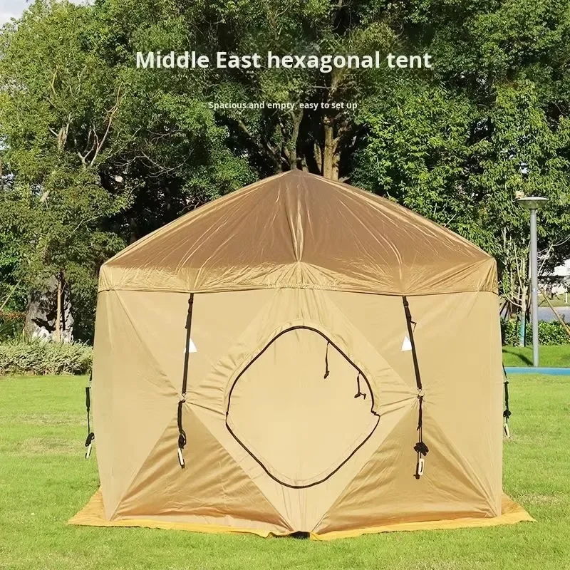 Custom Middle Eastern Arabian Saudi Double Layer Hexagonal Tent Outdoor Windproof Warm Four-season Family Camping Gear Quick