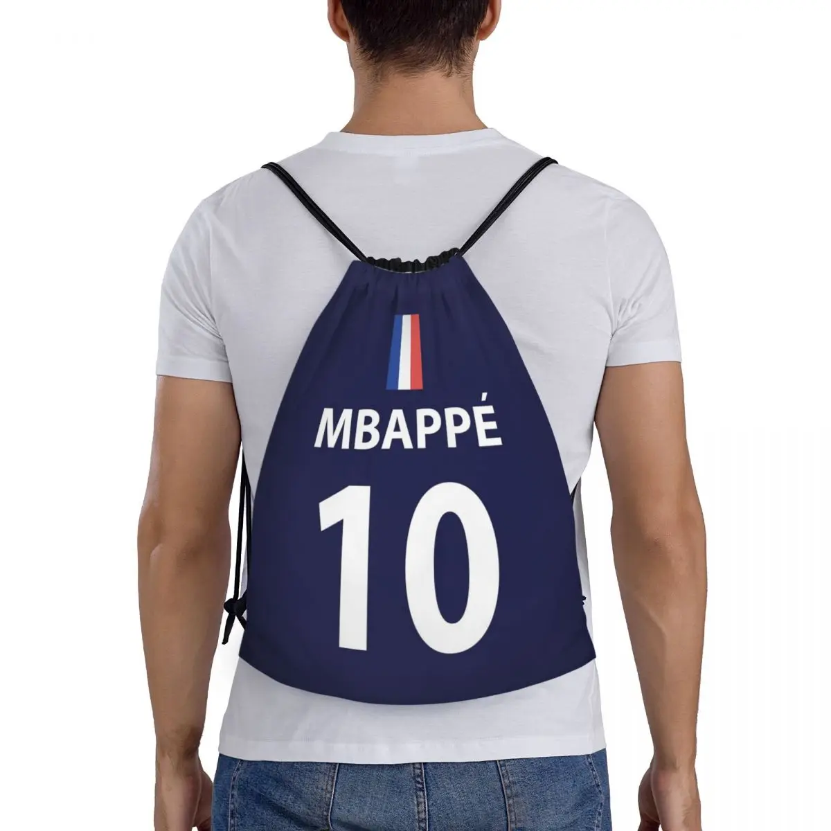 Custom KM Mbappes Soccer Drawstring Backpack Sports Gym Bag for Women Men French Flag Football Shopping Sackpack