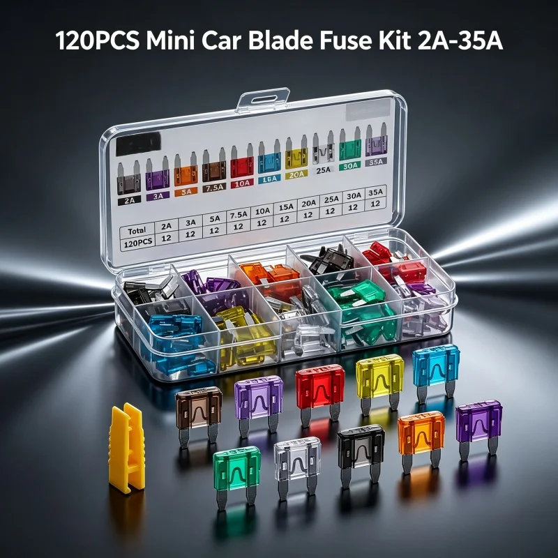 120PCS Mini Car Blade Fuse Kit 2A-35A 10 Sizes Auto Vehicle Fuses Assortment for Headlight Air Conditioner Igniter Circuit Prote