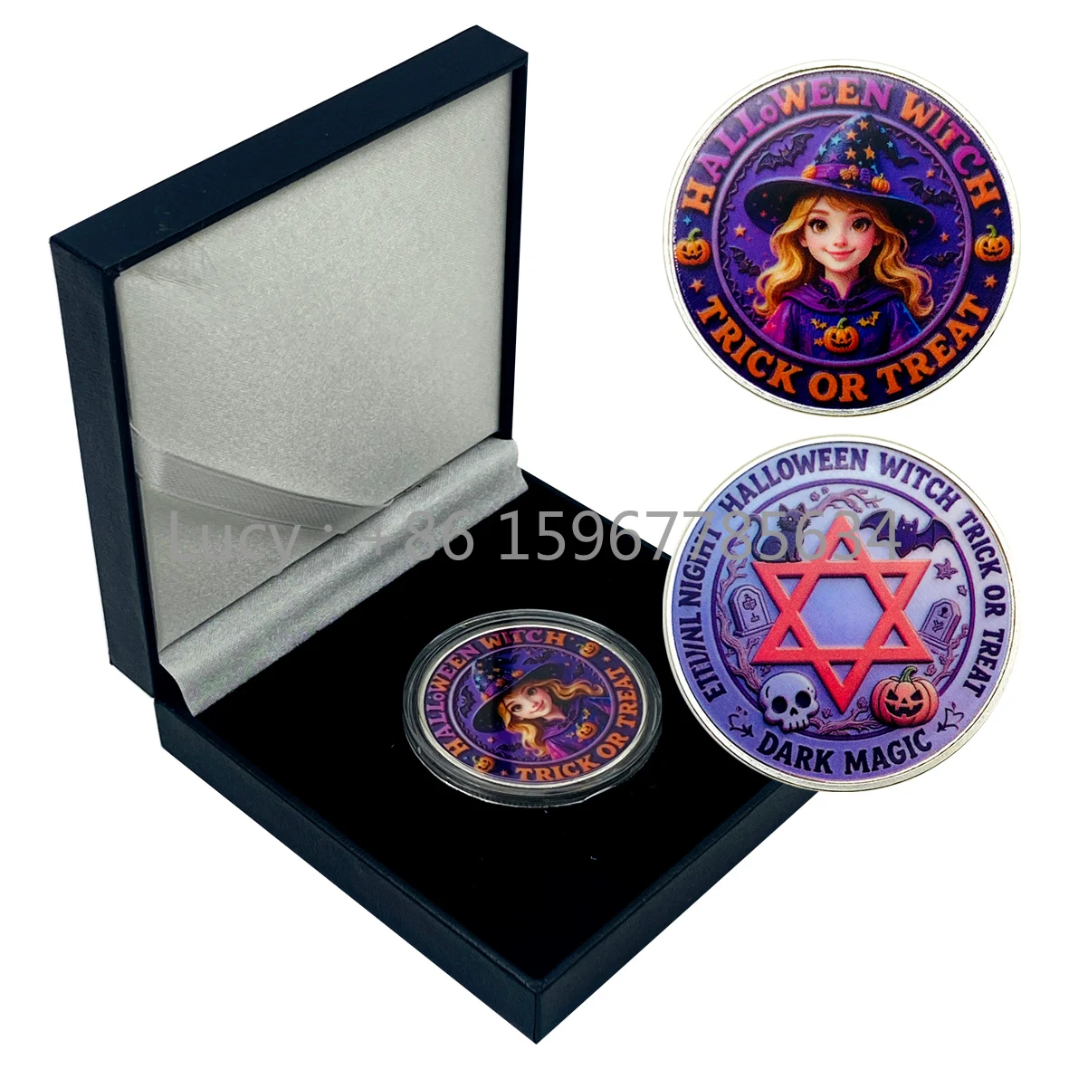 Colorized Hallowen Witch Silver&Gold Commemorative Coins Double-Sided Witch Coin for Collections