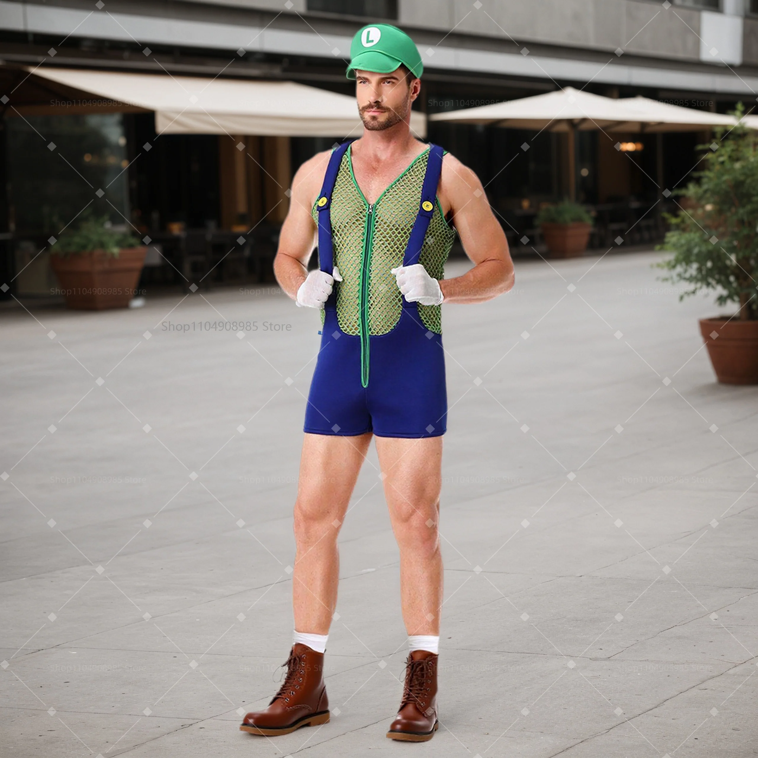 

Halloween Men's Anime Cosplay Costume Carnival Party Hollow Red And Green Jumpsuits Disguise Funny Clothes