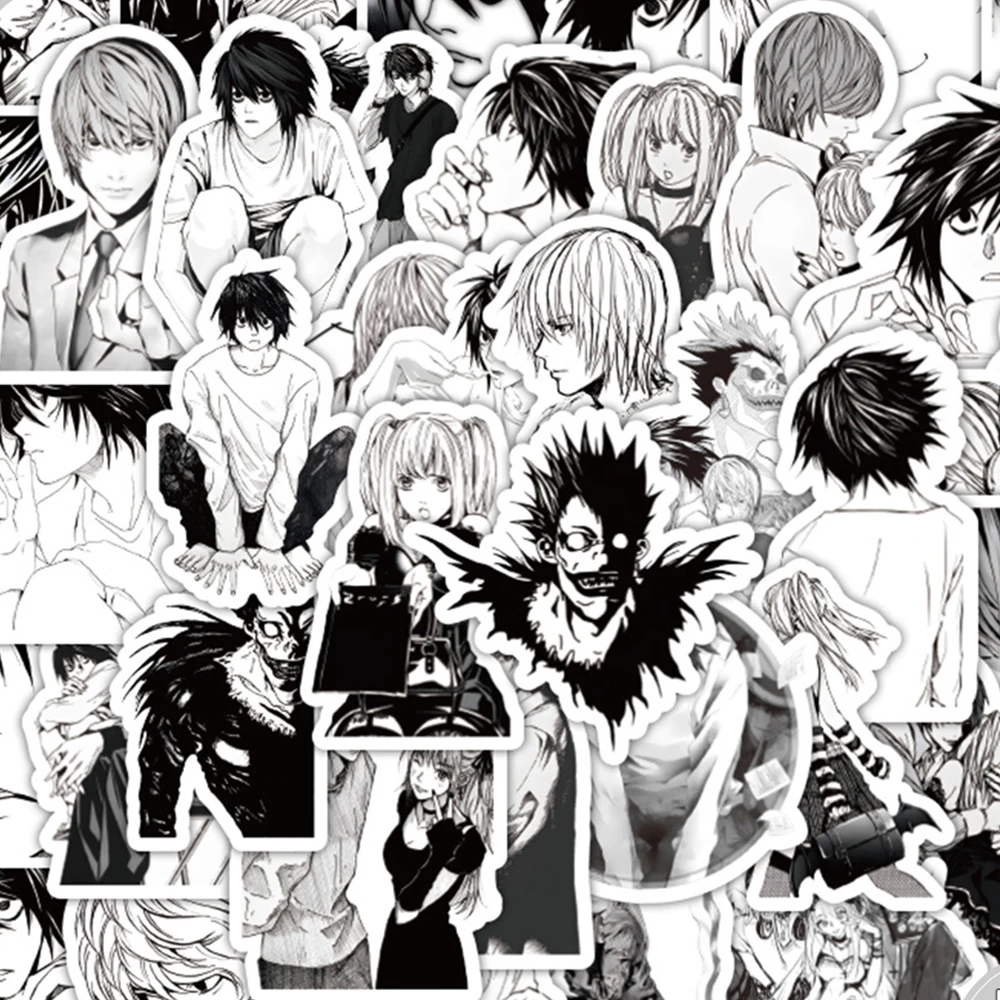 10/30/60pcs Black White Death Note Anime Stickers Yagami Light L MisaMisa Cartoon Decals Laptop Phone Cup Cool Graffiti Sticker