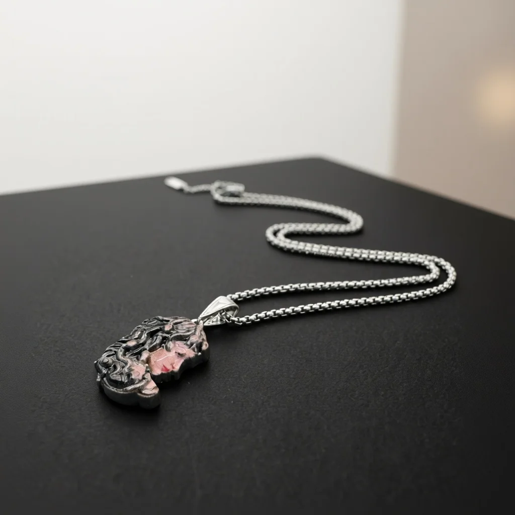 Vintage Goddess Profile Necklace Embossed Texture Sturdy Metal Chain Unique Birthday Halloween Themed Jewelry Gift