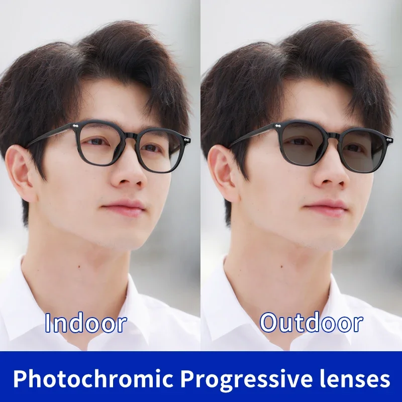 Photochromic Multifocal Reading Glasses Magnifying Retro Fashion Glasses Tinted Hard Resin Lens Men Sunglasses