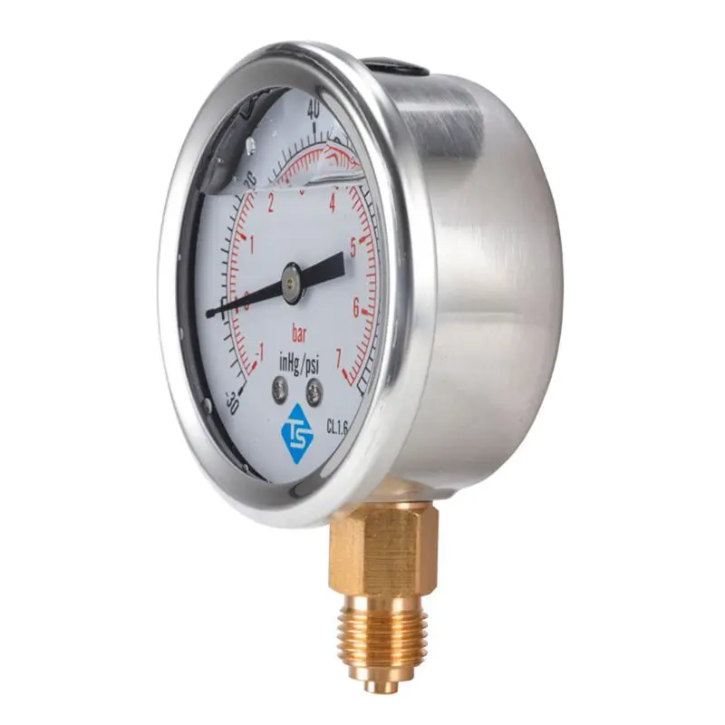 Compound Pressure Vacuum Gauge Glycerine Filled -1/10Bar & -30*Hg 1/4 BSP Bottom Dropship