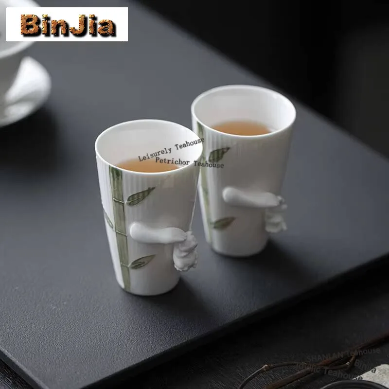 

90ml Hand-painted Bamboo Ceramic Teacup Personal Master Cup Creative Hand Held Vase Coffee Mug Water Jug Special Pair Drinkware