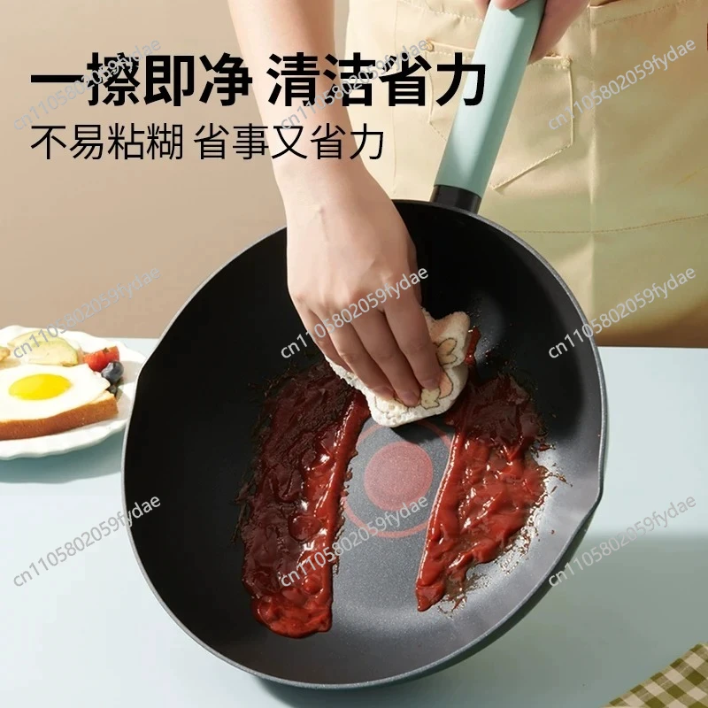 Titanium Crystal Double-Ring Non-Stick Wok Pan for Home Use - Compatible with Induction Cooktops and Gas Stoves