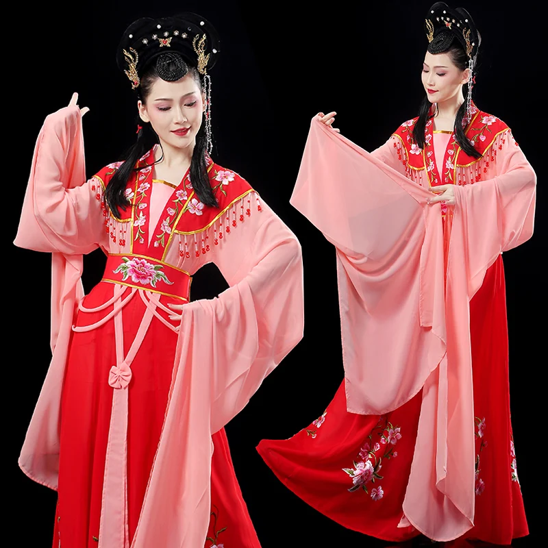 Ancient costume, Yue opera, Chinese style, pretty flower and dan opera, water sleeved yellow plum opera costume, ancient lady co