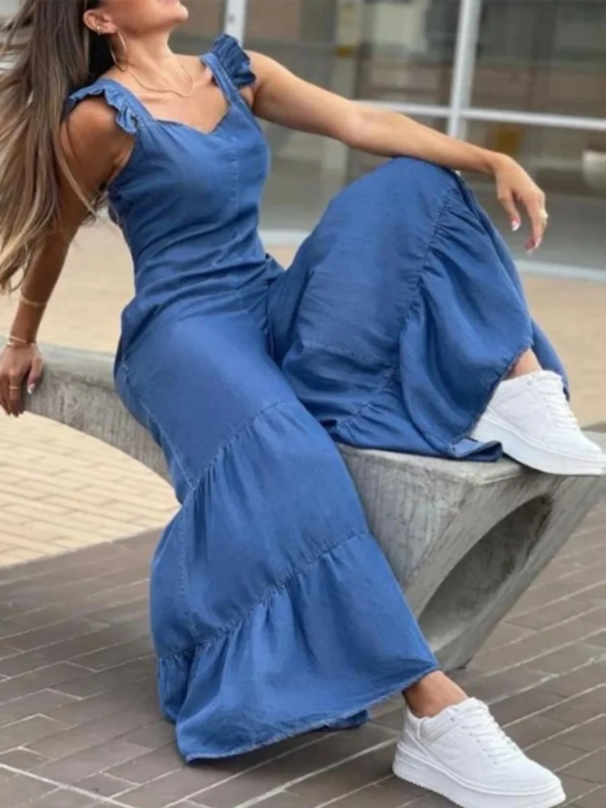 

Summer Bal Wide Leg Pleated Jumpsuit Casual Gathered Waist Overalls Bal Design for Women's Comfortable Polyester Fiber