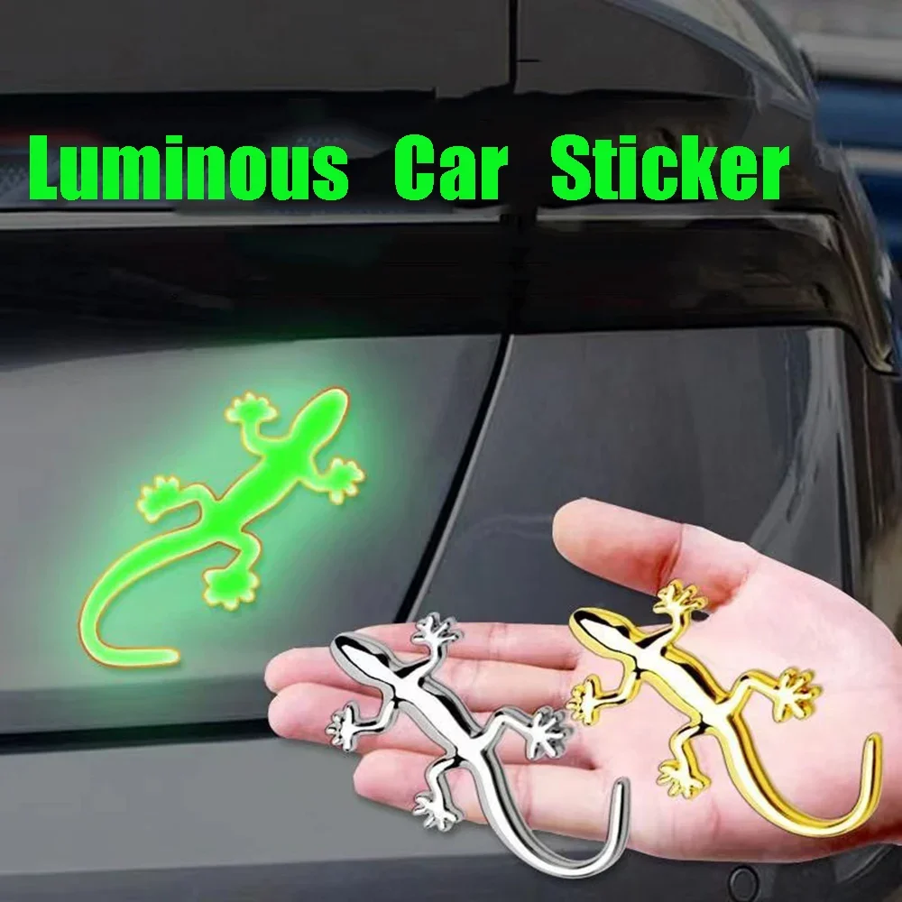 

1Pcs Luminous 3D Metal Car Sticker Emblems Gecko Stickers Luminous Gecko Automobile Tailstock Decorate Body Scratch Sticker