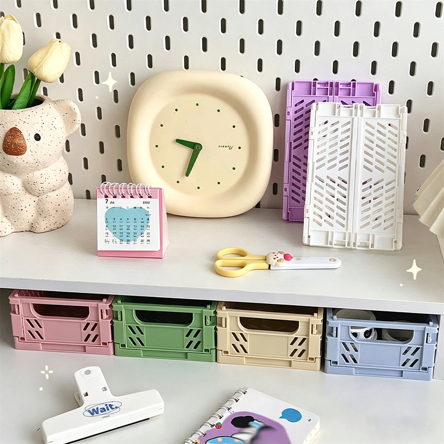 Foldable Plastic Jewelry Storage Box, Jewelry Storage Desktop Organization, Notebook Tape Stationery Folding Basket Storage Bask