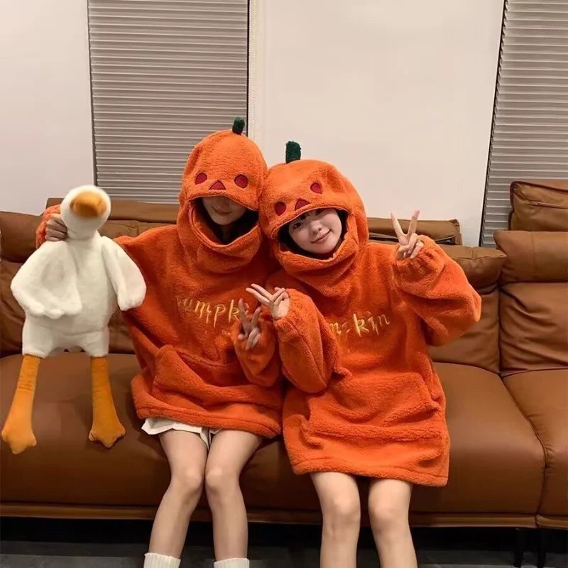 Felpa con cappuccio zucca da donna American Halloween Top ampio autunno e inverno