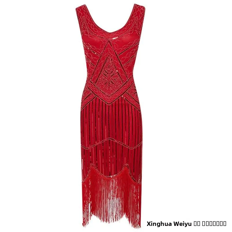 Retro Tassel Dr na występy sceniczne i do tańca, styl vintage 920S Sle by xiao, kolekcja wiosna 2026, odzież etniczna damska