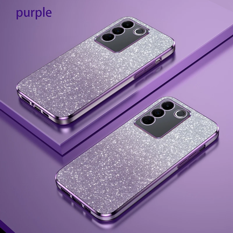 For Vivo v27 Pro Case Vivo V27 Phone Case Vivo V27e V27 pro Cover Luxury Gradient Glitter Plating Silicone Back Cover Funda