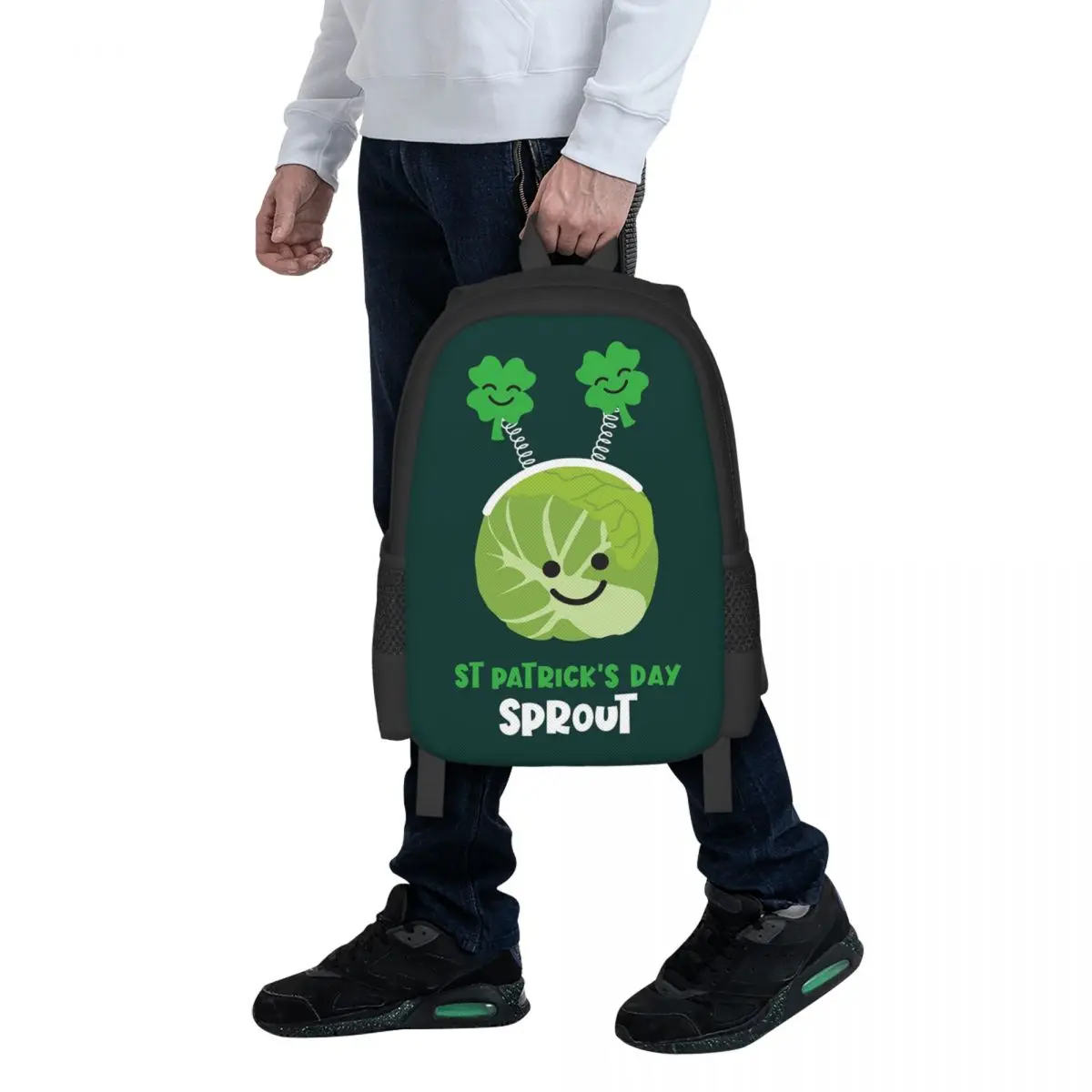 

St Patrick's Day Brussels Sprout! Student Backpack School Bag Hiking Travel Daypack for Boys Girls Fashion Bookbag Shoulder Bags