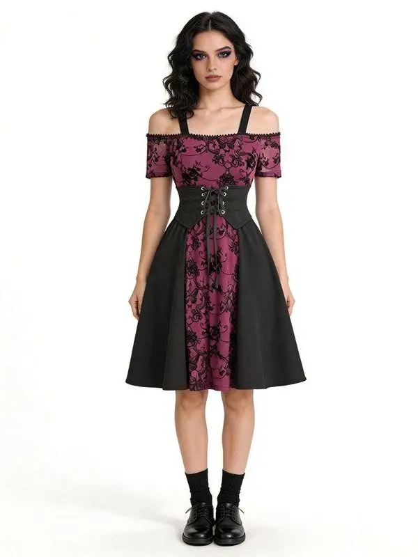 Medieval Gothic Style Short Skirt Halloween  Cosplay Punk Women's Red Dark Print  Skirt Ladies Fashion Summer 2026