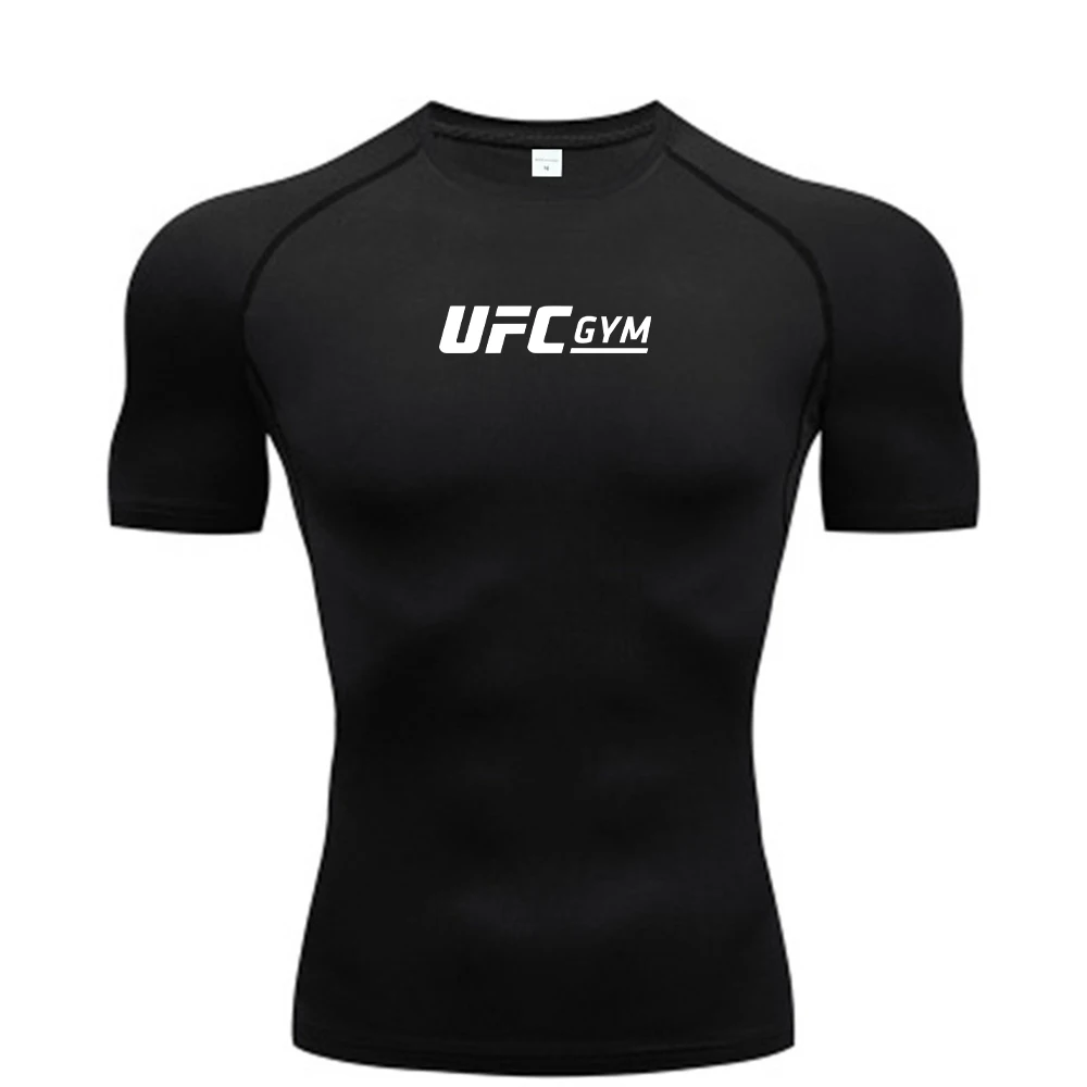 

Компрессионная футболка для мужчин, быстросохнущая, с коротким рукавом, летняя, для фитнеса и бега, облегающая, с принтом UFC, для тренировок