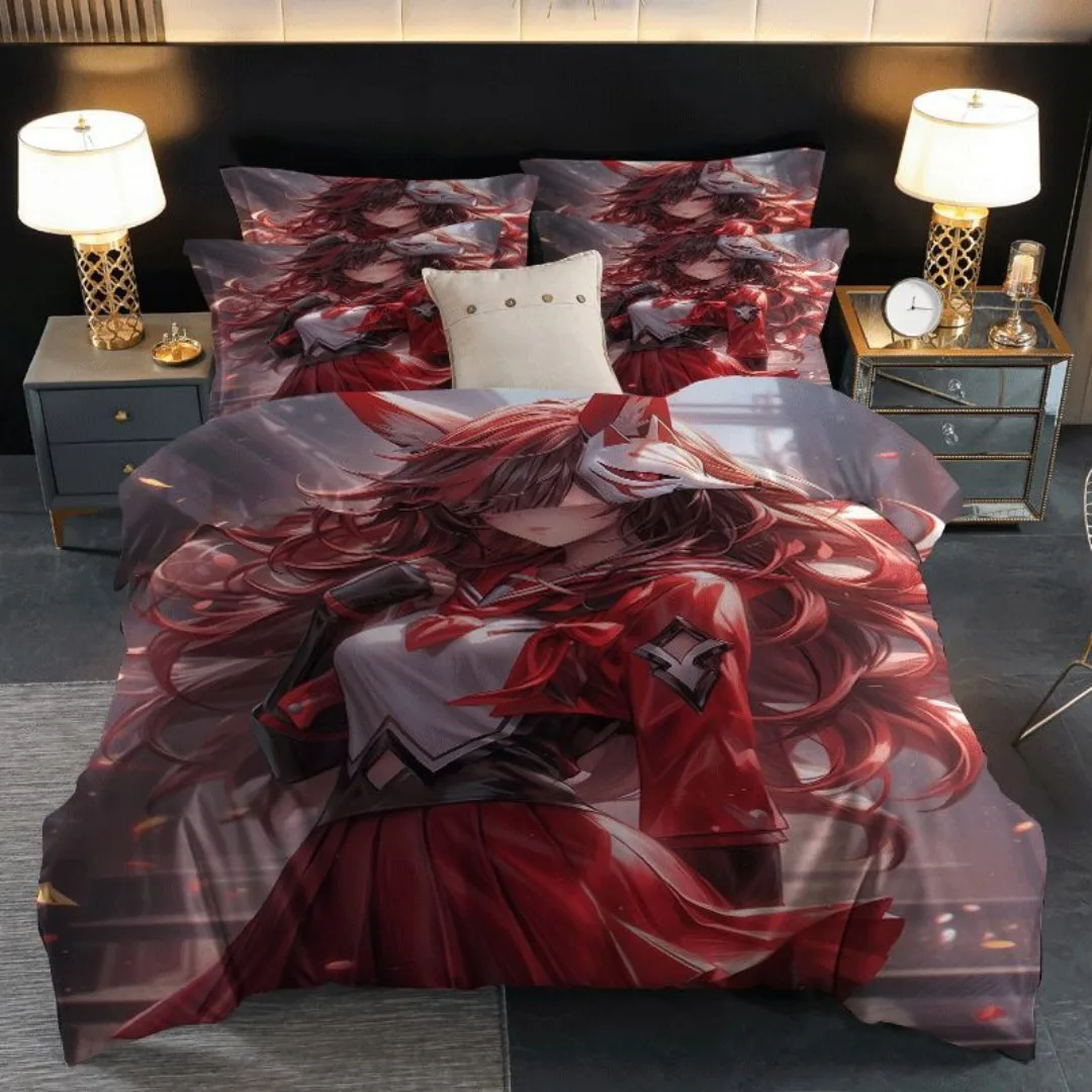 طقم غطاء لحاف مطبوع عليه رسوم متحركة Firefox Girl مكون من 2/3 قطعة، مجموعة غطاء لحاف تحتوي على غطاء لحاف وغطاء وسادة - مثالي لغرفة النوم،