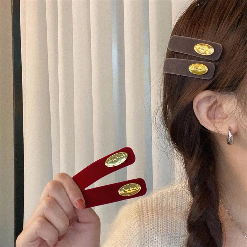 

2Pcs/Lot Rectangle 7cm Black Brown Red Velvet Cute Charm BB Hair Clip Y2K Women Jewelry Y2K Hair Styling Accessories