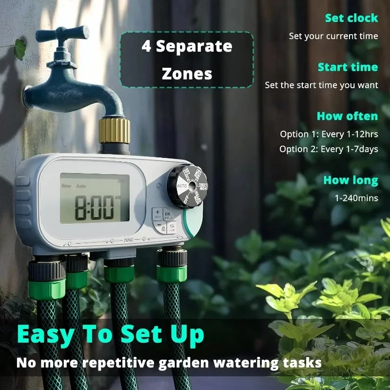 to  Automatic Programmable Garden Water Timer Durable Metal Multi-Independent Outdoor Watering Timer Outlet