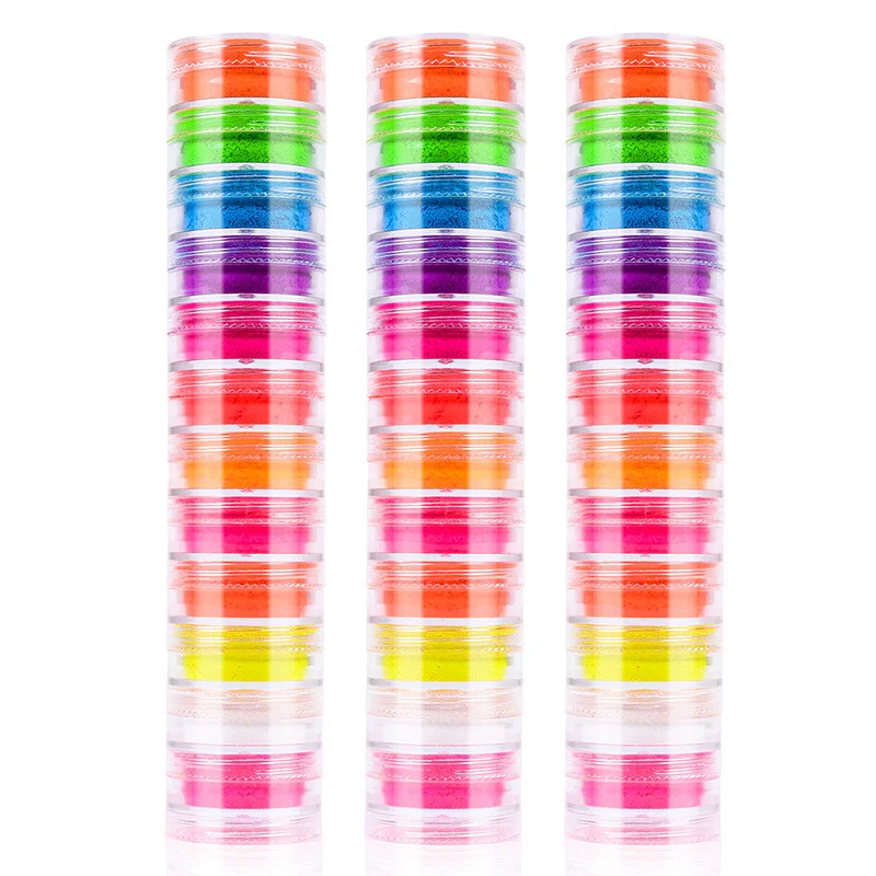 12 colori neon fosforo pigmento polvere fluorescente smalto pigmento polvere set decorazioni per unghie nail art viso fluorescente