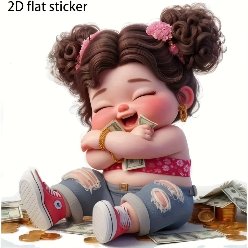 1Pc Curly Double Buns Girl Hugging Money Waterproof Vinyl Sticker Decal For Car Motorcycle Fridge Laptop Wall Decor