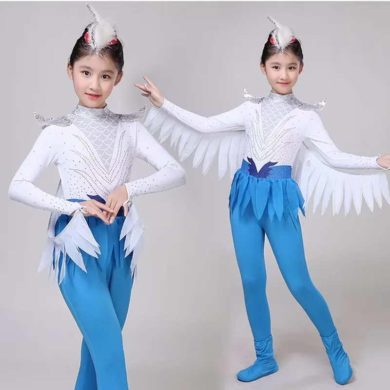 

Blue Bird Wings Costume For Girls School Stage Performance Festival Dance Cute Animal Clothing Carnival Halloween Cosplay