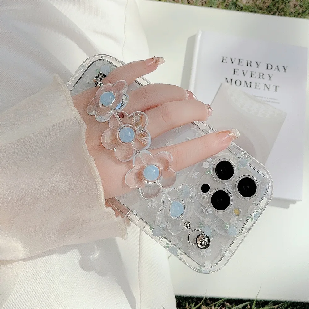 Clear Flower Phone Case with Lanyard for iPhone 15 PRO MAX PLUS 14 13 12 11 Elegant Floral Transparent Phone Protective Cover