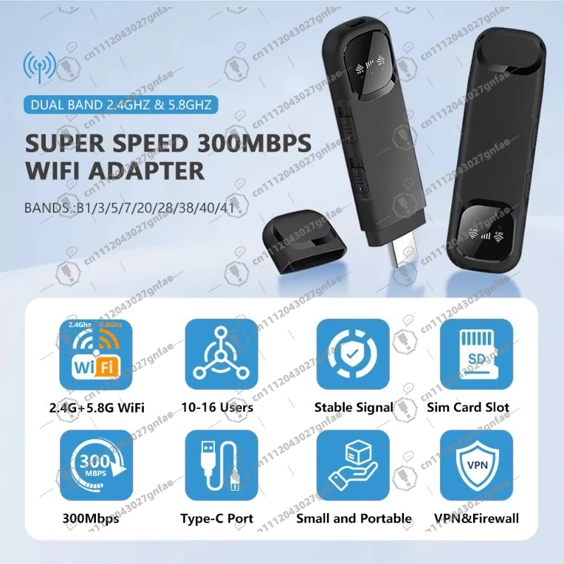 F95 2.4g 5.8g Dual Band 4g USB Adapter, Portable 4g USB Modem with SIM Slot, Pocket Wifi Adapter