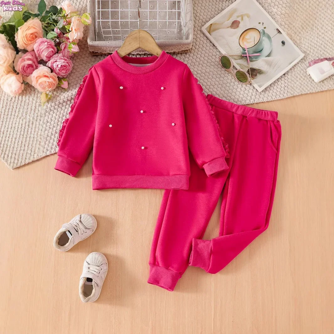

Girls Kids Clothes Girls Sweatshirt Set 4-7Y Baby Girls's Sets Cute Pink Pullover and Pants Casual Winter Children's Clothing
