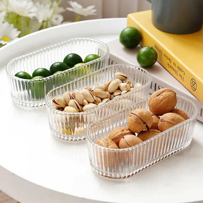 1pc Transparent Striped Glass Snack Plates Small Candy Nuts Container Kitchen Accessories Dry Fruit Bowl Home Party Serving Dish